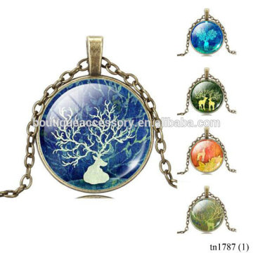 Merry Christmas festival lucky Animal Elk Glass Pendant Necklace Gift