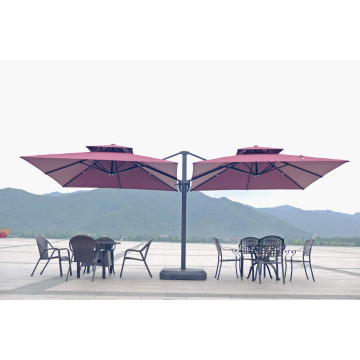 Twin Patio Umbrella: Double-sided Solar LED Garden Parasol for Restaurants