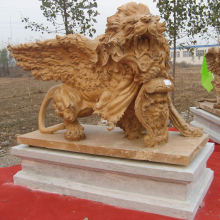 Pair of stone large garden limestone lion statue with big wings for sale