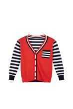 Boy's Knitted Stripe Buttoned Chest Pocket Cardigan
