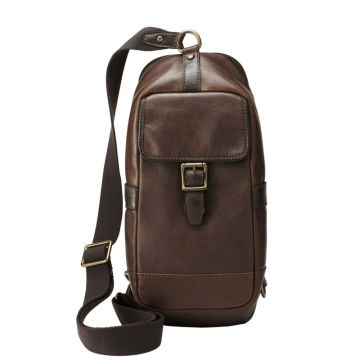 Single Strap Italian Leather Men Backpack Bags Gionar With Cotton / Nylon Lining