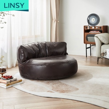 Linsy Hot Selling Big Brown Yellow PU Leather Adult Bean Bag Chair Covers for Living Room Furniture Bean Bag Sofa TBS035