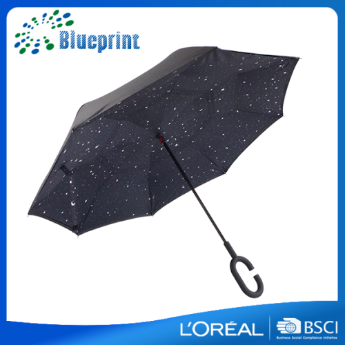 Two Layer Drip Free Smart Reversible Umbrella With C Handle