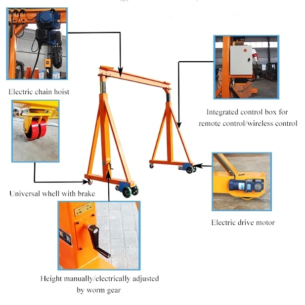 500kg 1000kg Small Electric Chain Hoist Mini Gantry Crane for Open Yard