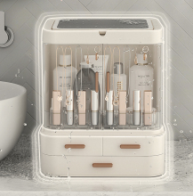 MAKEUP COSMETIC STORAGE ORGANIZER W/MIRROR & LED LIGHT