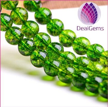 6mm round crackle green quartz beads