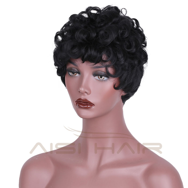 Short Curly Style Hair Synthetic Pixie Cut Wigs For Black Women Heat Resistant Black Wig