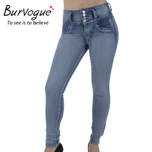 Burvogue Top Sales White Women Denim Ripped Pants Skinny Butt Lift Jeans Wholesale