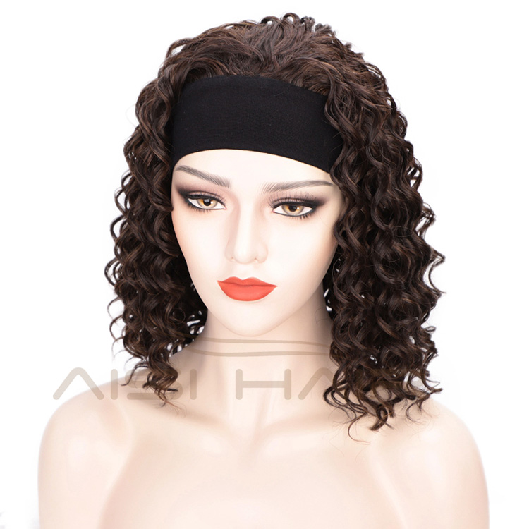 Aisi Hair Short Heat Resistant Synthetic Curly Wigs Half Ladies 3/4 Wig With Headband Brown Wigs Long Straight for Women