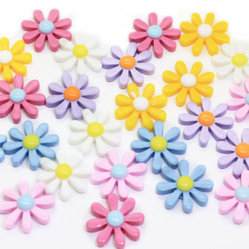 Multi Color Fancy Daisy Flower Shaped Resin Cabochon Flat Back Beads Girls Clothes Hair Accessories Charms