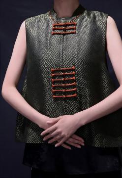 Xiangyunsha Silk Bronze Vest with Orange Lining
