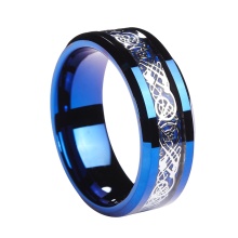 Hotsale 8mm Tungsten Celtic Dragon Blue Carbon Fiber Men's Wedding Ring
