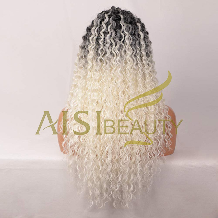 Aisi Beauty New Design Vendor Long Wavy 13x6 Kinky Curly Ombre Blonde Swiss Lace Synthetic Hair For Black Women Lace Front Wig