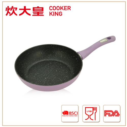 26cm purple color forged aluminium deep fry pan with marble coating