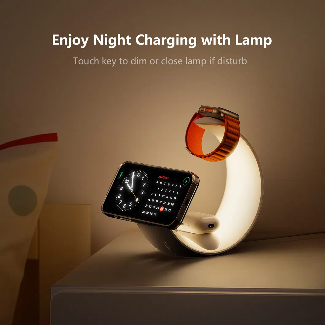 Small Moon Light New Magnetic Four-in-One Wireless Charger Small Night Light 15W Wireless Charging Atmosphere Light Wake up Light