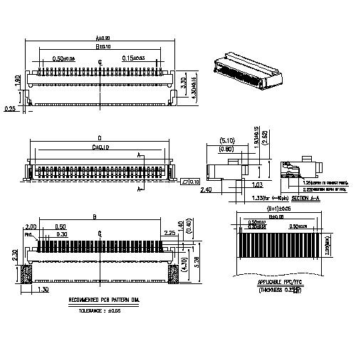 0.5mm FPC H=2.0mm,Back flip type connector FPC0.5-XXRMXX8