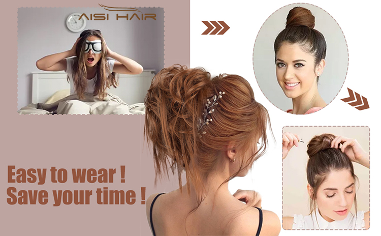 Aisi Hair Synthetic Donut Brown Chignon Curly Bun Pad Chignon Elastic Band Ribbon Ponytail Rope Rubber Hair Extension For Women