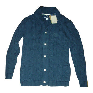 Men's Cable Cardigan with Embroidered at Back