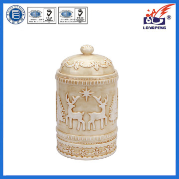 Christmas-inspired styling cookie jars,vintage cookie jars, ceramic canister covered in delicate ceramic reindeer