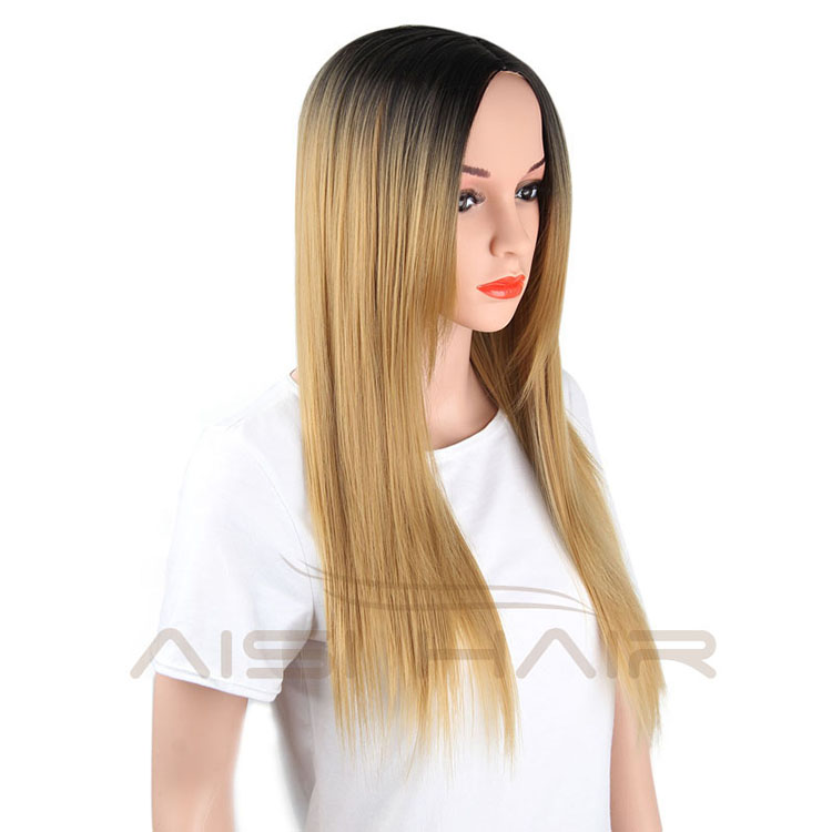 Long Straight Ombre Blonde Hair Synthetic Wigs For Black Women Cosplay Wig