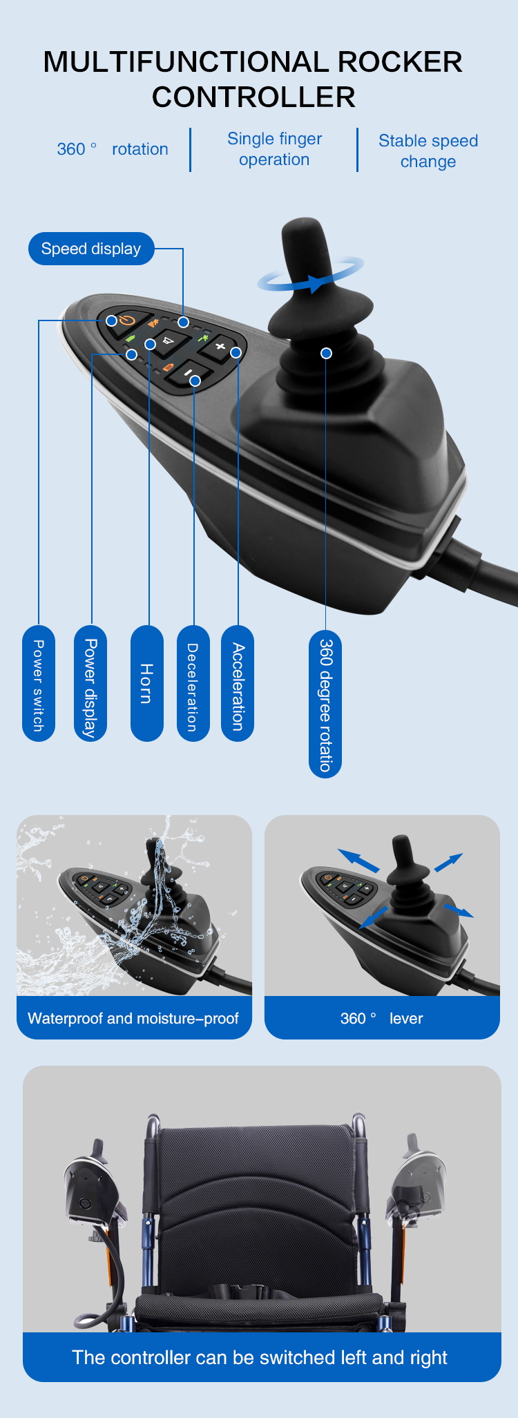 Rehabilitation Equipment Supplier Max Load framefolding Brush motor lie down electric wheelchair