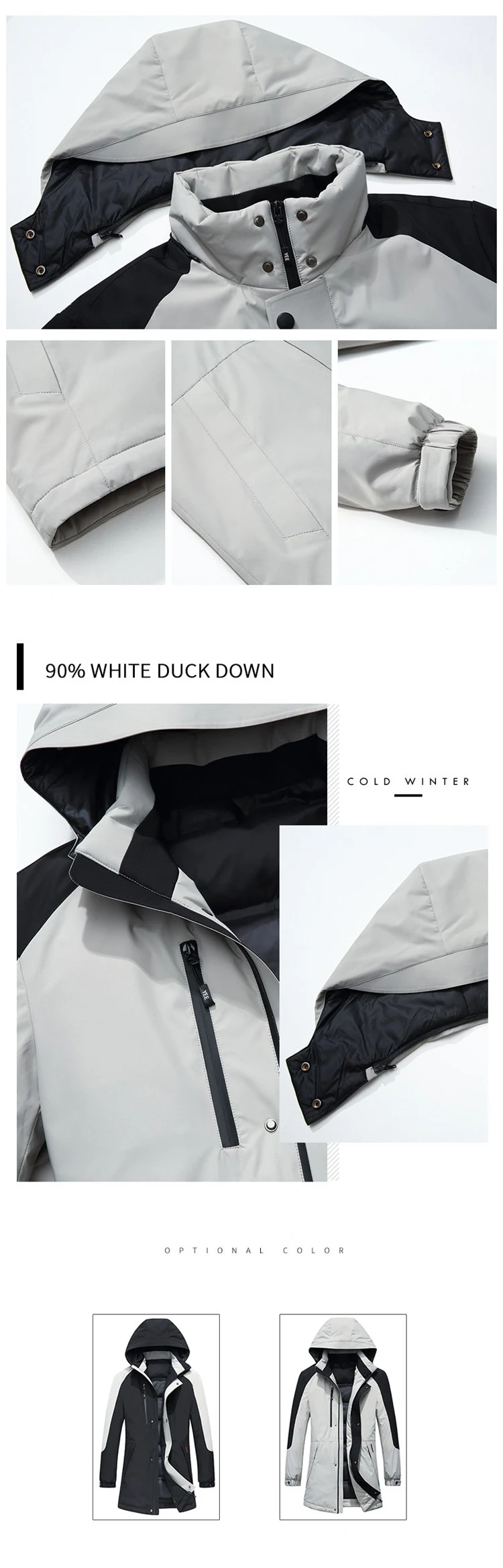 Wholesale Custom Cheap Winter Down Filled Jacket New Mens Long White Black Warm Hooded 90% Duck Down Jacket