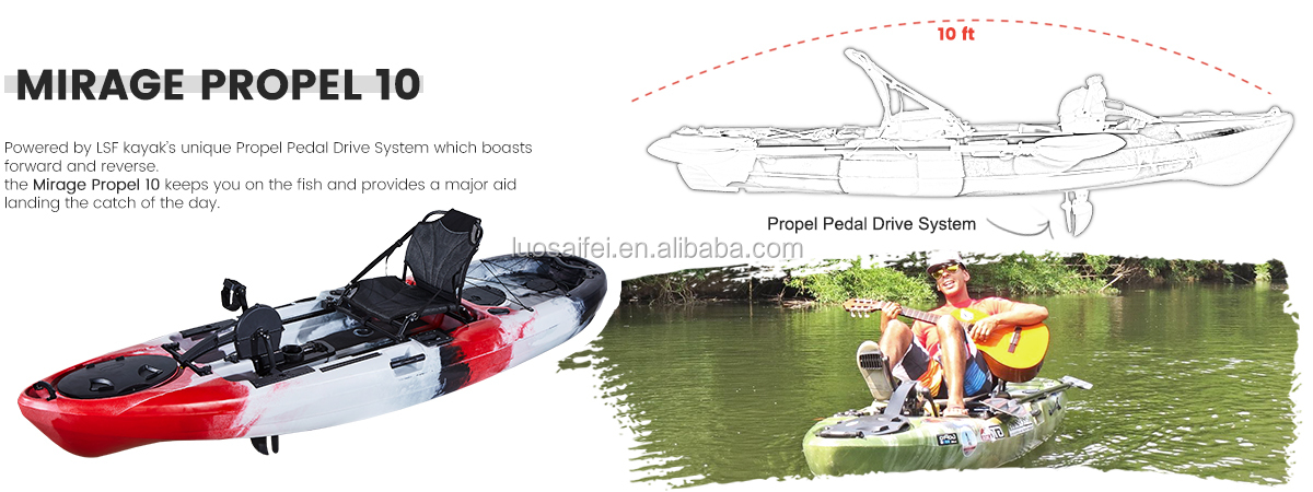 Wholesale 10ft plastic sit on top free hands foot pedal drive fishing kayak with non-slip mat on sale, sea fishing kayak