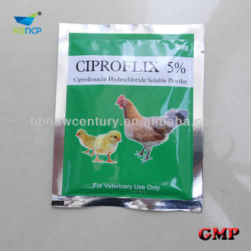 china veterinary use Ciprofloxacin Hydrochloride Soluble Powder 5%