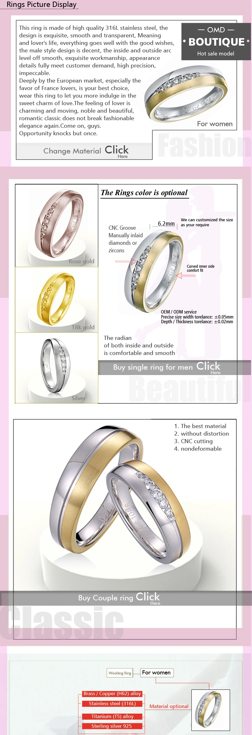 Stainless Steel Round Rings 9CT Gold Ring Wedding