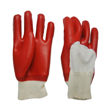 Red PVC coated gloves smooth finish open back