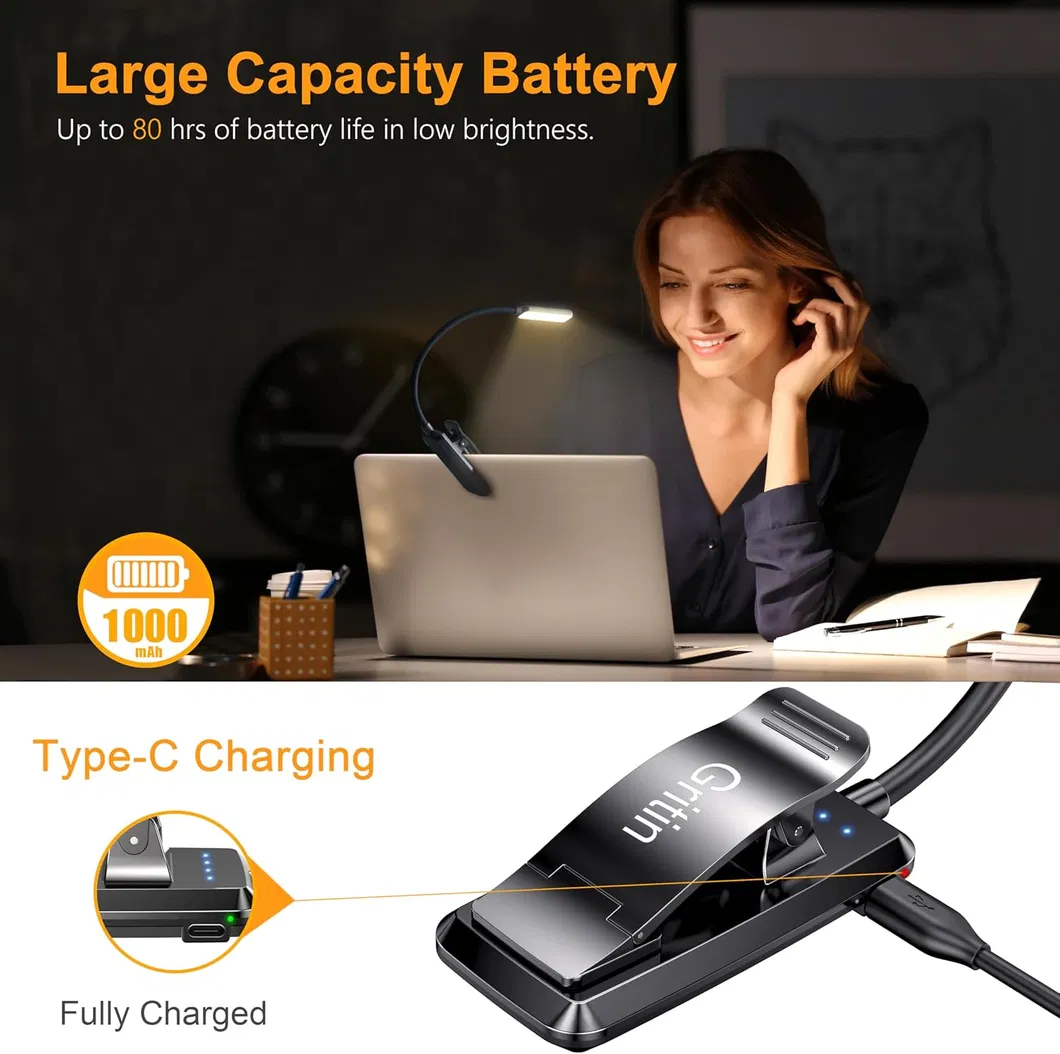 Rechargeable Book Light with Eye Caring 3 Color Temperatures and Stepless Dimming