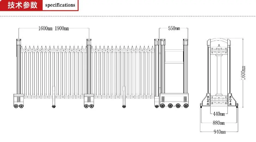 Motorized Telescopic Outdoor Gate Design Factory Folding Gate