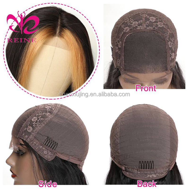 150% 4x4 Lace Closure Human Hair Wigs For Women #27 Highlight Wig Brazilian Remy Honey Blonde Ombre Short Bob Lace Closure Wigs