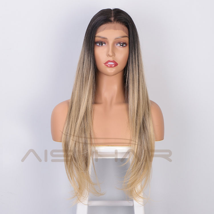 Aisi Hair High Quality 13x6 Long Silky Straight Wig Ombre Blonde Swiss Lace Wig Synthetic Hair Lace Front Wigs For Black Women