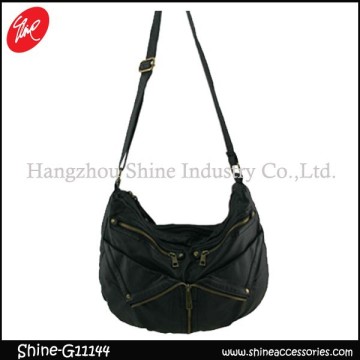black pu shoulder bag/washed bag/hobo bag