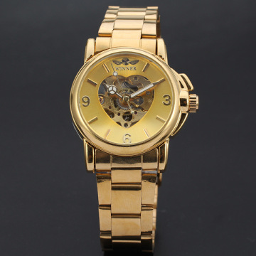 heart shaped skeleton design dial golden winner watch