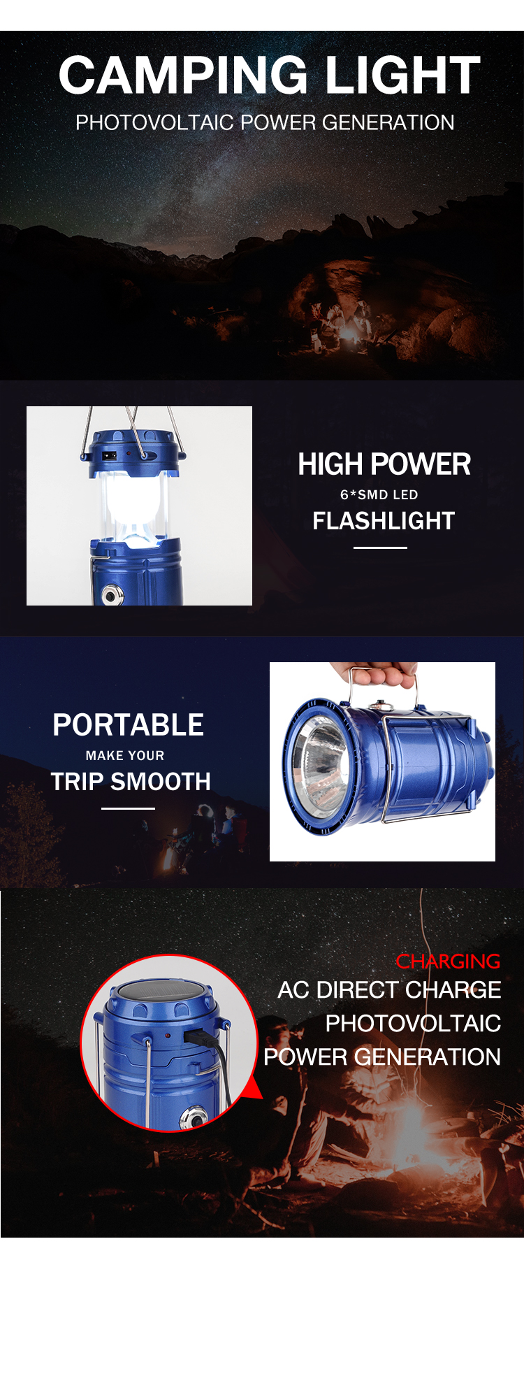 Waterproof 5W 6 LED Emergency Solar Light lamp Handheld Portable Solar Powered Rechargeable Camping Lantern For Outdoor indoor