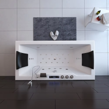 Modern White Acrylic Whirlpool Bathtub with Massage Pillows and Jets