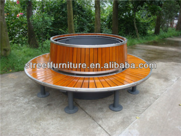 Metal round tree bench with solid wood seating