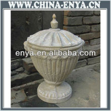 Antique Garden Fluted finial Urn, Lidded finial urn in age-patinated