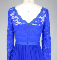 Royal Blue Lace Long Sleeve Chiffon Evening Dress
