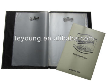Leather Cover Bar drink menu cover with pvc sleeves insert