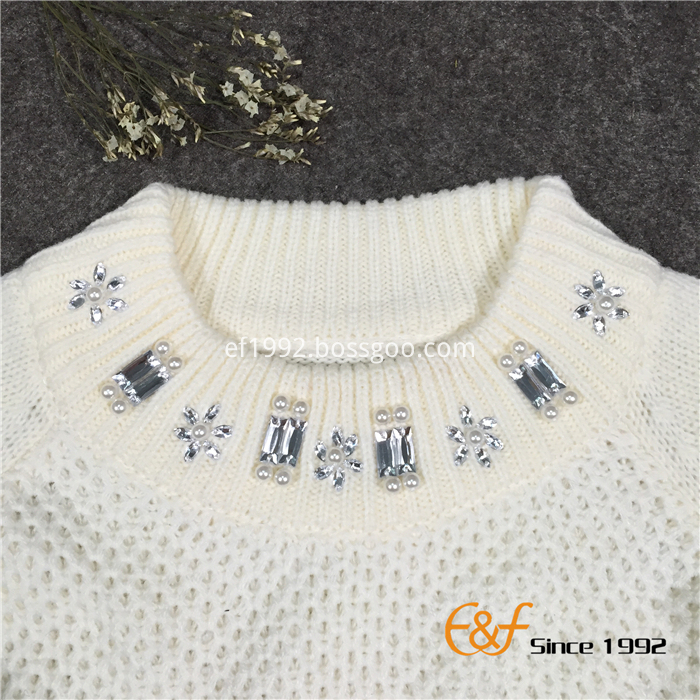 Half Turtleneck Raglan Sleeves Women Sweater with  Beads