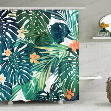 Green Tropical Plants Shower Curtains Bathroom Polyester Waterproof Shower Curtain Leaves Printing Curtains for Bathroom Shower