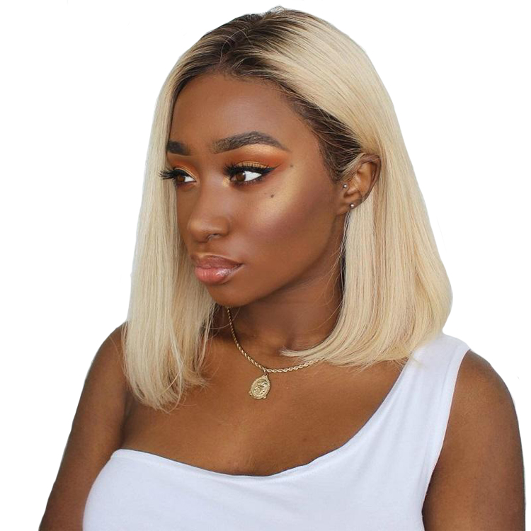 Short Bob 1B613 ombre blonde  lace front human hair wigs with black root, pre plucked wig natural front line with baby hair