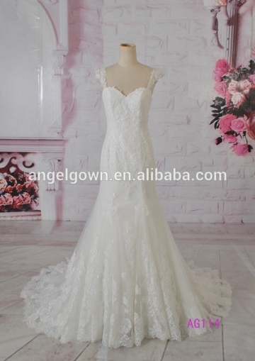 AG114 backless sweetheart neckline cap sleeves newest design elegant mermaid wedding dresses