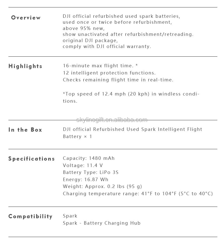DJI Spark Battery Flight batteries Max 16-min Flight Time 1480mAh 11.4V for dji spark