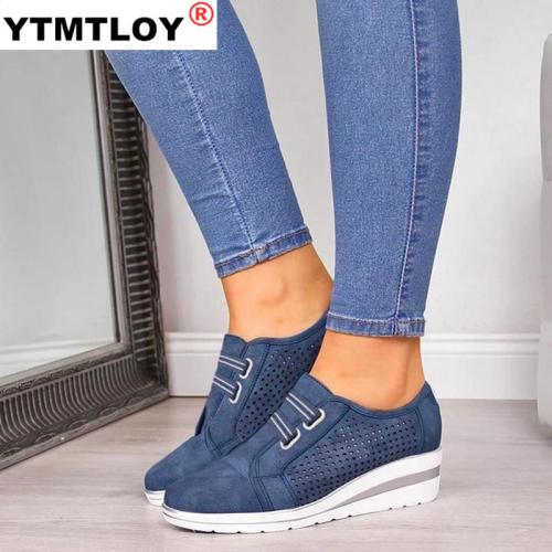 Size 35-44 Flock New High Heel Lady Casual Women Sneakers Leisure Platform Shoes Breathable Height Increasing Shoes Women Flats
