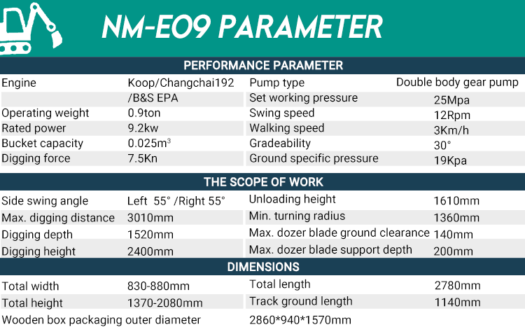 0 9ton Mini Excavator Nm E09