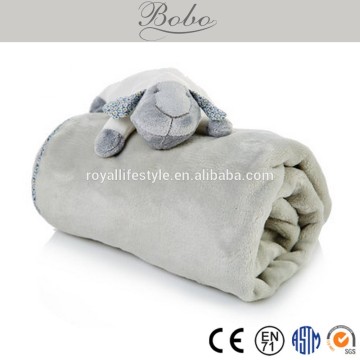 Baby Blanket with cute plush animal toy head(lamb, rabbit, dolphin)